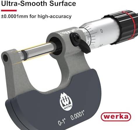 Werka Professional Outside Micrometer, 0-1 Inch Range, 0.0001 Inch Graduation, Precision Measurement Tool - Image 4