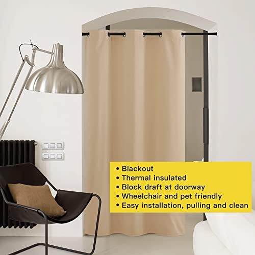 NICETOWN Closet Curtain for Bedroom Door, Faux Folding Accordion Doors, Blackout Noise Reducing Room Divider for Doorway Laundry Room Bifold Door (1 Panel, 5ft Wide x 9ft Long, Biscotti Beige) - Image 3