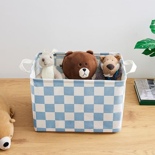 Ohocut Blue White Checkered Canvas Basket, Rectangular Organizing Decorative Storage Basket for Kids Dog Toy, Cute Aesthetic Race Cars Boy Room Decor for Home, Kitchen, Bedroom, Classroom, Shelves - Image 4