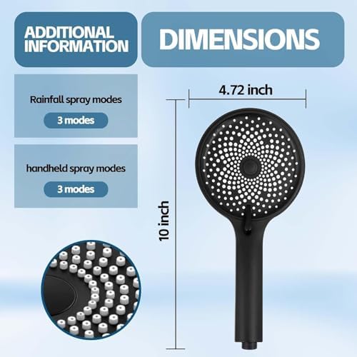 Shower Head,10 Inch High Pressure Rain Shower Head with Handheld Spray Combo, Adjustable Dual Rainfall Shower Head - Showerhead Comb Set with Extension Arm - 60 Inch Long Shower Hose(Black) - Image 5