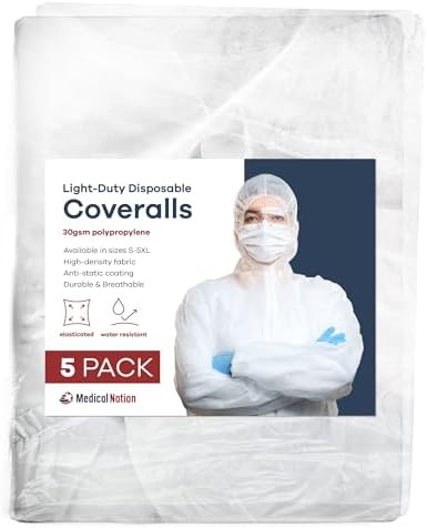 Medical Nation Hazmat Suits Disposable | 5 Pack | Light Duty Disposable Coveralls Men | with Attached Hood - Overall Protective Chemical Suit for Men & Women, Disposable Paint Suit - Size 4X-Large - Image 2