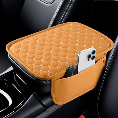 SINGARO Center Console Arm Rest Cover for Car, Middle Console Armrest Storage Box Cover, Interior Car Accessories for Women and Man Gifts Interior Sets (Orange) by SINGARO