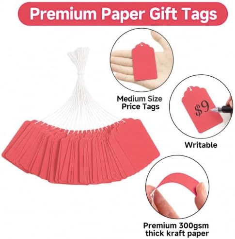 joycraft 200Pcs Price Tags with String Attached, 2.8x1.6In Red Gift Tags - Image 3