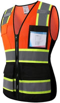 Hi Vis Reflective Safety Work Vest for Women,KZW,Orangeblack,XL by Kazsaifo