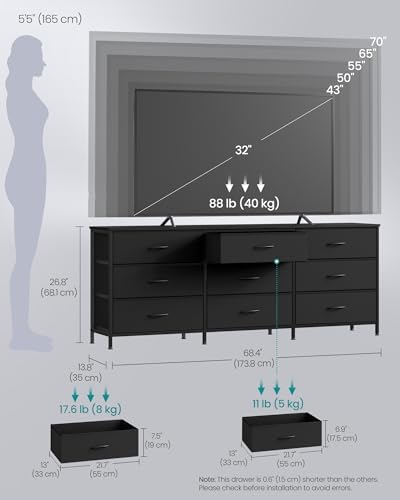 SONGMICS Dresser with 9 Fabric Drawers, TV Stand for TVs Up to 70 Inches - Image 3