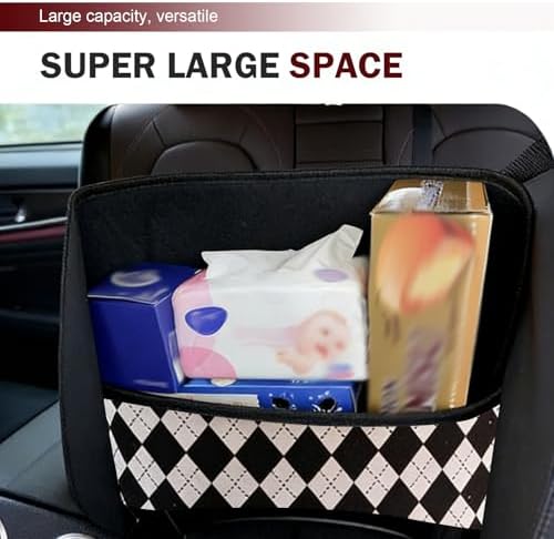 Car Backseat Organizer, Argyle Pattern Auto Seat Gap Storage Bag with Bowknot Decor, Vehicle Interior Hanging Organizer for Small Items, Universal for Most Cars - Image 4
