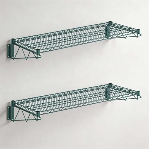 2 Pack 18" x 60" Green Epoxy Wire Wall Mount Shelf, Universal NSF Heavy Duty Wall Storage Rack, Floating Wall Mount Rack by Zedfire