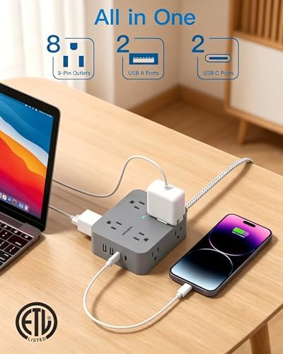 HANYCONY 6Ft Surge Protector Power Strip USB C, 1080J, 8 Outlet Extender - Image 2
