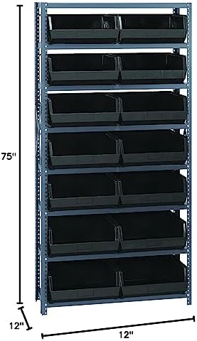 Quantum Storage Systems QSBU-250BK Giant Open Hopper Steel Shelving System, 12" D x 36" W x 75" H, with 8 Shelves and 14 QUS250 Bins, Black - Image 2