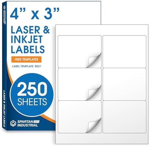 4" X 3" Matte White Printable Mailing Labels (250 Sheets, 1500 Stickers) by SpartanIndustrial