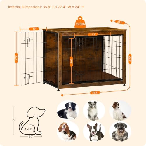 DWANTON 38.5" XL Dog Crate Furniture with Cushion, Large Dog Kennel Indoor - Image 5