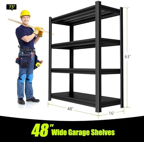 48" W Garage Shelving Heavy Duty, 2000 Lbs Loads Garage Storage Shelves Heavy Duty, Metal Shelving Units and Storage Racks, Industrial Utility Shelf,48" Wx16 Dx63 H, Black - Image 3