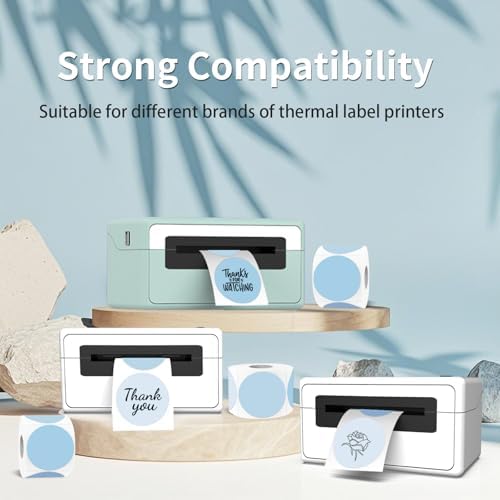 2 inch Round Thermal Label,Blue Circle Thermal Sticker Labels for Business and Home,Direct Thermal Printer Label for DIY Logo Design,Thanks Card,500 Labels/1 Roll - Image 4