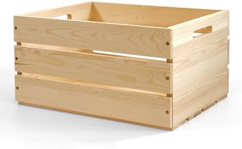 Large Wooden Crates with Handles, Natural Solid Pine Wood Crates for Storage, Decor, Wooden Milk Crate for Farmhouse, Vinyl Record Storage Crate (1) by Unknown
