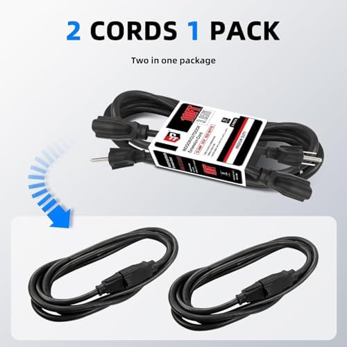 EP 10 FT Outdoor Extension Cord, 16/3 SJTW Heavy Duty Black 2PK, ETL Listed - Image 6