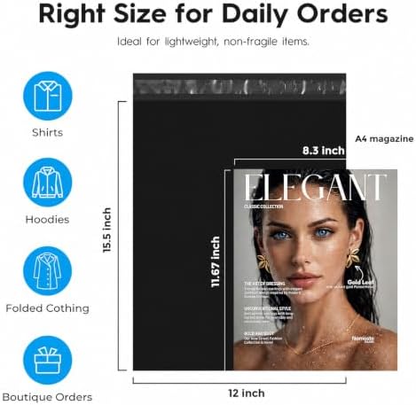 Fuxury Poly Mailers 12x15.5" 200 Pack,Shipping Bags For Clothing,Black - Image 2