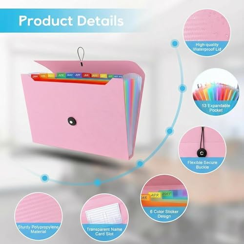 Accordion File Organizer, Accordion Folder for Sorting Documents and Papers, 13 Pockets Expanding File Storage Organizer for Hospital Bag Essentials, Home, Travel and Office Use (Pink) - Image 4