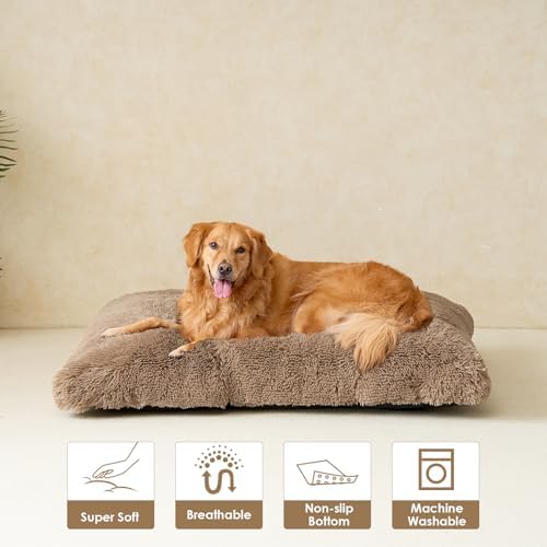 EHEYCIGA Fluffy Dog Crate Bed, Plush Extra Large Plus Dog Pillow, Camel - Image 7