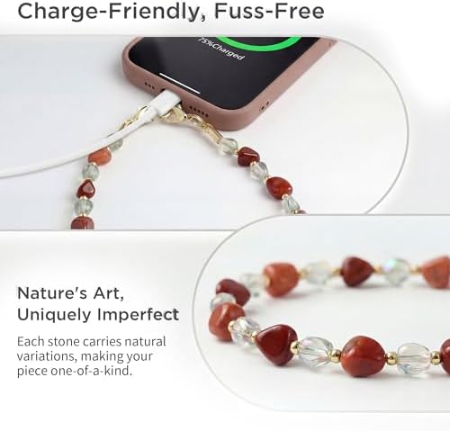 POSADINA Natural Stone Phone Charm, Beaded Healing Phone Wrist Strap, Handmade Cellphone Chain Lanyard with Tether Tab - Image 3