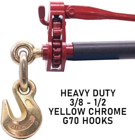 BoxerTool 4 Pack 3/8" - 1/2" Heavy Duty Folding Handle Ratchet Load Binder w/Grab Hook 12,000 lbs WLL - Transport Chain Binder - Image 4