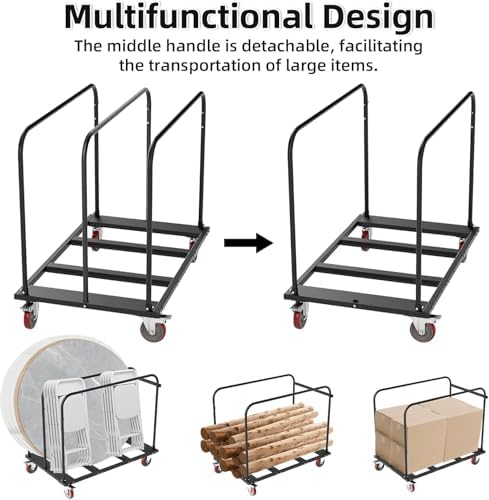 Folding Table Cart, Heavy Duty Drywall Cart 1800 LB & 10 Table Capacity, Table Dolly with 5" PU Swivel Wheels for Moving Box, Wood, Drywall, Panel, Party Events, Factory, Warehouse - Image 5
