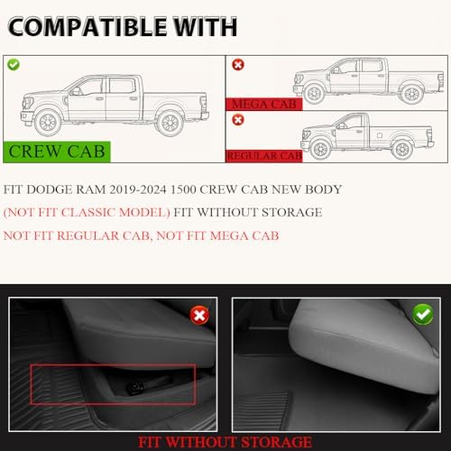 G-PLUS TPE Floor Mats Fit 2019-2024 Ram 1500 Crew Cab New Body w/o Storage - Image 2