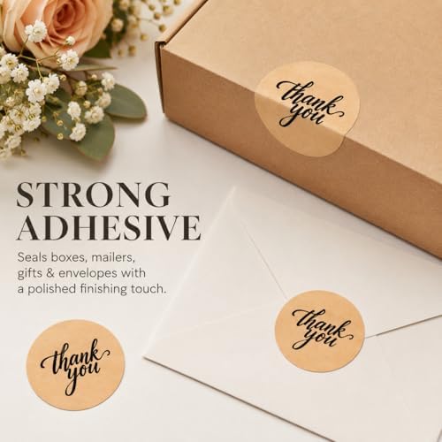 500 Thank You Stickers Roll, 1.5" Round Kraft Paper Labels, Black Script - Image 4