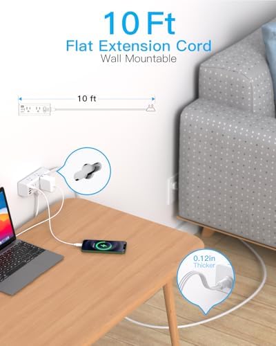 One Beat 10Ft Extension Cord with Multiple Outlets,Flat Plug Power Strip - Image 2