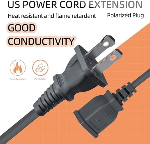 7FT Short Indoor Power Extension Cord, Gray,1250W 10A 2 Prong (1 Pack) - Image 6