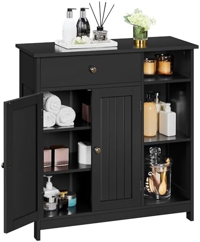 Yaheetech Bathroom Storage Cabinet with Drawer and 2 Beadboard Doors, Black by Yaheetech