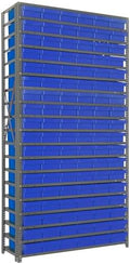 Quantum 1275-401BL Heavy Duty Shelving Unit with (19) Shelves and (27) QED401 Blue Bins for Garage Warehouse Storage Distribution | 400 lb Load Capacity | 12"D x 36"L x 75"H, Galvanized Carbon Steel by QuantumStorageSystems