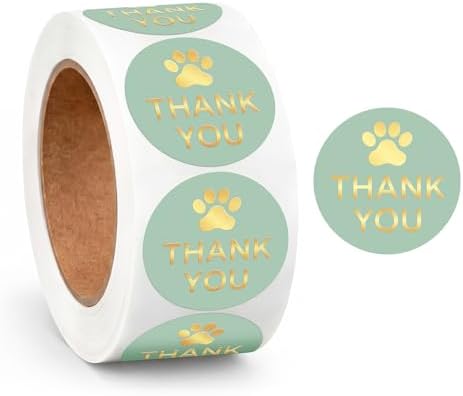 500 Pcs Thank You Dog Stickers Dog Paw Print Thank You Stickers for Shipping Mailers, Bags, Boxes, Tags, Greeting Cards, Present for Sealing and Decoration(Green) by Unknown