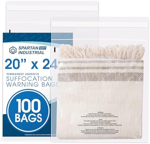 20" X 24" (100 Count) Self-Seal Clear Poly Bags With Suffocation Warning by SpartanIndustrial