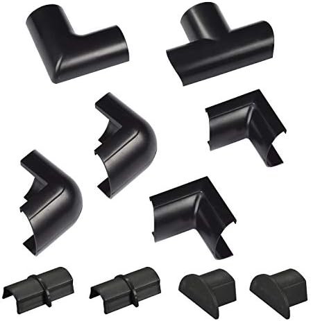 D-Line Medium Cable Raceway Accessory Pack, Join 1.18in x 0.59in Cord Cover Lengths, 10 Accessories Included, Hide Cords Around a Variety of Angles - Black by D-LineUSAinc
