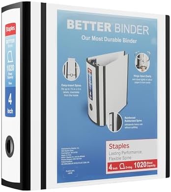 Staples Better 4-Inch 3-Ring View Binder, White, 2-Pack by Staples