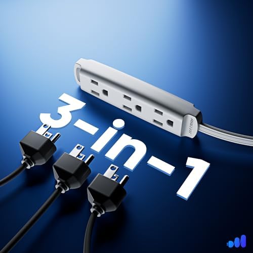 Maximm 10 Ft 360 Rotating Flat Plug Extension Cord, 3-Outlet, White, UL - Image 3