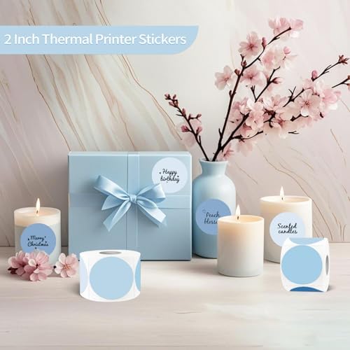 2 inch Round Thermal Label,Blue Circle Thermal Sticker Labels for Business and Home,Direct Thermal Printer Label for DIY Logo Design,Thanks Card,500 Labels/1 Roll - Image 6