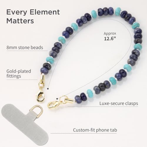 POSADINA Natural Stone Phone Charm, Beaded Healing Phone Wrist Strap, Handmade Cellphone Chain Lanyard with Tether Tab - Image 5