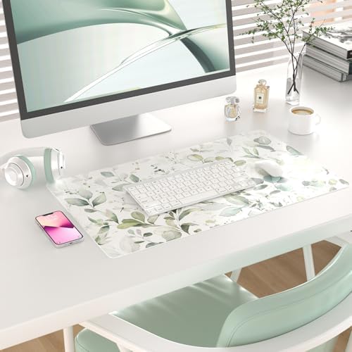 QIYI PU Leather Large Mouse Pad, Waterproof Desk Mat, 23.6" x 13.8", Leaves - Image 2