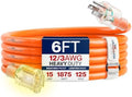 6ft Outdoor/Indoor Extension Cord 12/3 Gauge Extra Heavy Duty 3 Prong SJTW, Waterproof, Flexible Cold-Resistant Long Power Cord,15A 125V 1875W, Orange by LifeSupplyUSA by LifeSupplyUSA