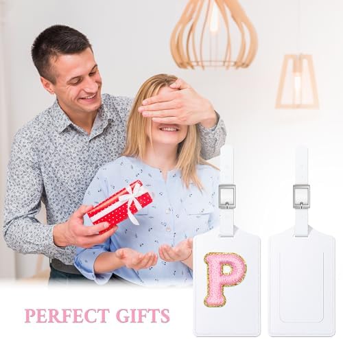 Sodsay 2 PCS Initial Luggage Tag, Luggage Tags for Suitcases Cute Embroidered Letter PU Leather Travel Bag Baggage Tags Privacy Cover ID Label for Women Kids Teens Men(P, White Leather+Pink Letter) - Image 7