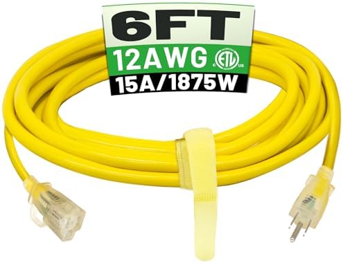 POWGRN 6 FT 12/3 Outdoor Extension Cord Waterproof Heavy Duty Power Cord by POWGRN
