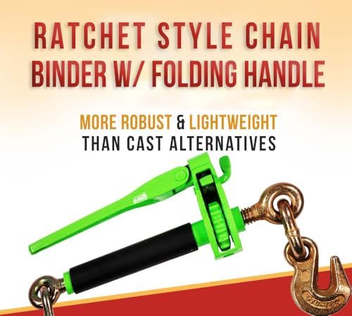 3/8"-1/2" Hi-Viz Green Heavy Duty Folding Handle Ratchet Load Binder w/Grab Hook 12,000 lbs WLL | Tie Down Hauling Chain Binders for Flatbed Truck Trailer - Image 2
