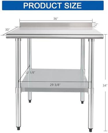 HARDURA Stainless Steel Commercial Prep Table 30 x 36 Inches Backsplash - Image 2
