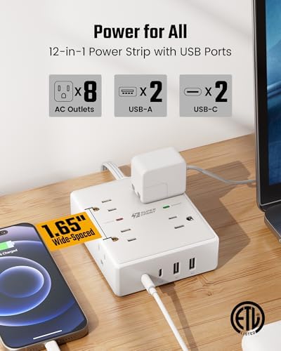 SUPERDANNY Extension Cord,Flat Plug Surge Protector Power Strip,6Ft - Image 3