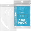 3"x5" Zip Bags, 100 Pack, 4 Mil Heavy Duty, Hang Hole, GPI POLY by GPI