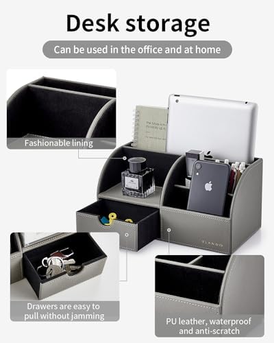 VLANDO Desk Organizer with Drawer for Office, Vanity and Nightstand, Grey - Image 4