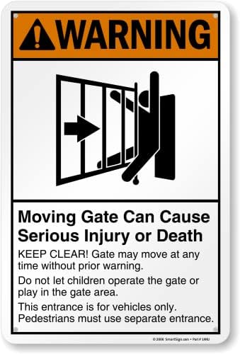SmartSign 18 x 12 inch “Warning - Moving Gate Can Cause Injury Or Death” Metal Sign, 63 mil Laminated Rustproof Aluminum, Black, White and Orange, Made in USA by SmartSign