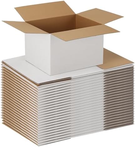 EXYGLO 15 Pack 12x10x8 Shipping Boxes for Small Business, White Corrugated Cardboard Small Box for Packaging, Moving, Mailing, and Storing by EXYGLO
