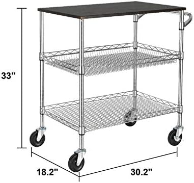 Finnhomy 3 Tier Heavy Duty Commercial Grade Utility Cart with Wood Top, Wire Rolling Cart with Handle Bar, Steel Service Cart with Wheels, Utility Shelf Food Storage Trolley, NSF Listed - Image 5
